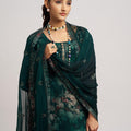 Stylish Navy Blue Organza Embroidered Salwar Suit with Dupatta