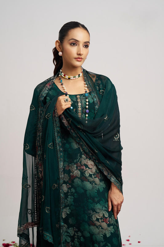 Stylish Navy Blue Organza Embroidered Salwar Suit with Dupatta