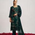 Stylish Navy Blue Organza Embroidered Salwar Suit with Dupatta