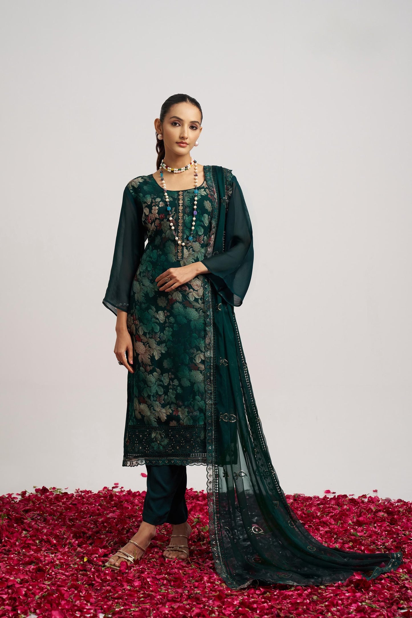 Stylish Navy Blue Organza Embroidered Salwar Suit with Dupatta