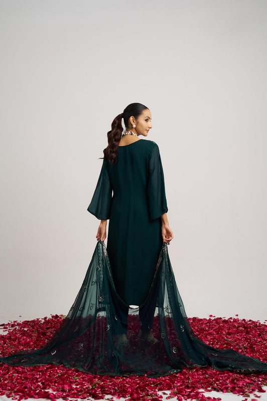 Stylish Navy Blue Organza Embroidered Salwar Suit with Dupatta