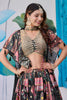 Stylish Black Multicolor Printed Embroidered Chinnon Silk Lehenga Choli Set with Shrug for Wedding