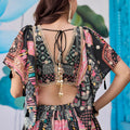 Stylish Black Multicolor Printed Embroidered Chinnon Silk Lehenga Choli Set with Shrug for Wedding