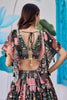 Stylish Black Multicolor Printed Embroidered Chinnon Silk Lehenga Choli Set with Shrug for Wedding