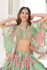 Refreshing Green Multicolor Printed Embroidered Chinnon Silk Lehenga Choli Set with Shrug for Wedding