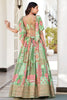 Refreshing Green Multicolor Printed Embroidered Chinnon Silk Lehenga Choli Set with Shrug for Wedding