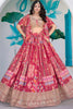 Lovely Pink Multicolor Printed Embroidered Chinnon Silk Lehenga Choli Set with Shrug for Wedding