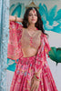 Lovely Pink Multicolor Printed Embroidered Chinnon Silk Lehenga Choli Set with Shrug for Wedding