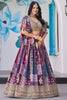 Stunning Purple Multicolor Printed Embroidered Chinnon Silk Lehenga Choli Set with Shrug for Wedding