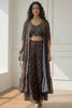 Elegant Black Floral Printed Georgette Lehenga Palazzo Set with Embroidered Crop Top