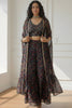 Elegant Black Floral Printed Georgette Lehenga Palazzo Set with Embroidered Crop Top