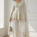 Trendy Off-White Embroidered Georgette Palazzo Set with Dupatta for Wedding