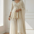 Trendy Off-White Embroidered Georgette Palazzo Set with Dupatta for Wedding