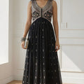 Vintage Black Embroidered Rangoli Silk Anarkali Suit with Dupatta for Wedding