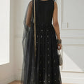 Vintage Black Embroidered Rangoli Silk Anarkali Suit with Dupatta for Wedding