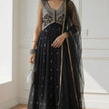Vintage Black Embroidered Rangoli Silk Anarkali Suit with Dupatta for Wedding