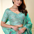 Wonderful Blue Floral Printed Lehenga Choli with Mirror Work and Matching Dupatta for Wedding