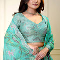 Wonderful Blue Floral Printed Lehenga Choli with Mirror Work and Matching Dupatta for Wedding
