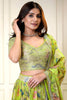 Elegant Lime Yellow Floral Printed Lehenga Choli with Mirror Work and Matching Dupatta for Wedding