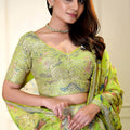 Elegant Lime Yellow Floral Printed Lehenga Choli with Mirror Work and Matching Dupatta for Wedding