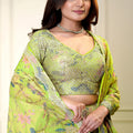 Elegant Lime Yellow Floral Printed Lehenga Choli with Mirror Work and Matching Dupatta for Wedding