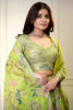 Elegant Lime Yellow Floral Printed Lehenga Choli with Mirror Work and Matching Dupatta for Wedding