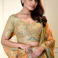 Glorious Orange Floral Printed Lehenga Choli with Mirror Work and Matching Dupatta for Wedding