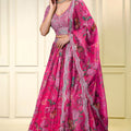 Lovely Pink Floral Printed Lehenga Choli with Mirror Work and Matching Dupatta for Wedding