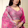 Lovely Pink Floral Printed Lehenga Choli with Mirror Work and Matching Dupatta for Wedding