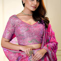 Lovely Pink Floral Printed Lehenga Choli with Mirror Work and Matching Dupatta for Wedding