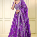 Superb Purple Floral Printed Lehenga Choli with Mirror Work and Matching Dupatta for Wedding