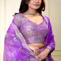 Superb Purple Floral Printed Lehenga Choli with Mirror Work and Matching Dupatta for Wedding