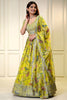 Trendy Yellow Floral Printed Lehenga Choli with Mirror Work and Matching Dupatta for Wedding