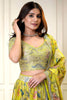 Trendy Yellow Floral Printed Lehenga Choli with Mirror Work and Matching Dupatta for Wedding