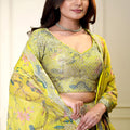 Trendy Yellow Floral Printed Lehenga Choli with Mirror Work and Matching Dupatta for Wedding