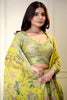 Trendy Yellow Floral Printed Lehenga Choli with Mirror Work and Matching Dupatta for Wedding