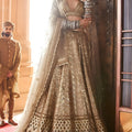 Luxury Golden Slub Silk Sequins Embroidered Wedding Wear Lehenga Choli with Dupatta