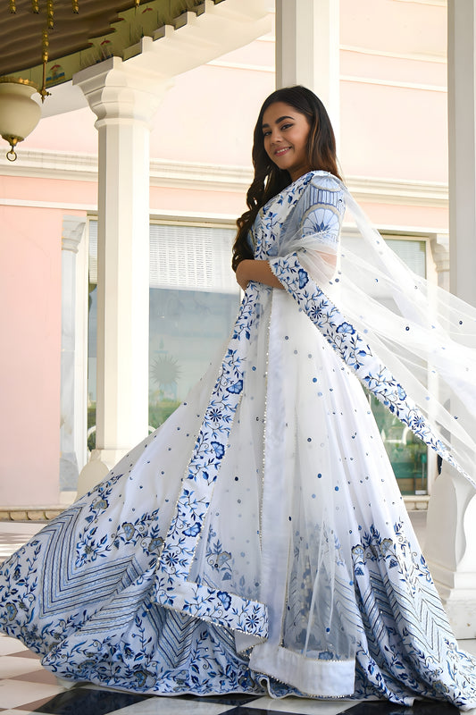 Premium White Satin Embroidered Lehenga Choli with Designer Dupatta for Women