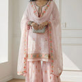 Beautiful Baby Pink Georgette Embroidered Khatli Work Palazzo Dupatta for Women