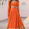 Stylish Orange Georgette Embroidered Lehenga Choli with Designer Dupatta for Women
