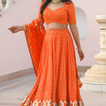 Stylish Orange Georgette Embroidered Lehenga Choli with Designer Dupatta for Women