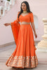 Stylish Orange Georgette Embroidered Lehenga Choli with Designer Dupatta for Women