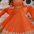 Stylish Orange Georgette Embroidered Lehenga Choli with Designer Dupatta for Women
