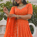 Stylish Orange Georgette Embroidered Lehenga Choli with Designer Dupatta for Women
