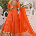 Stylish Orange Georgette Embroidered Lehenga Choli with Designer Dupatta for Women