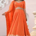 Stylish Orange Georgette Embroidered Lehenga Choli with Designer Dupatta for Women