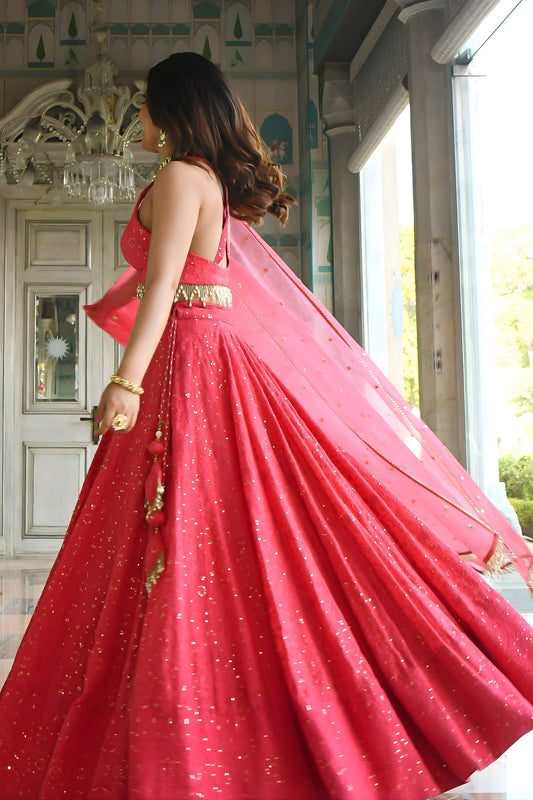 Lovely Pink Georgette Embroidered Lehenga Choli with Designer Dupatta for Women