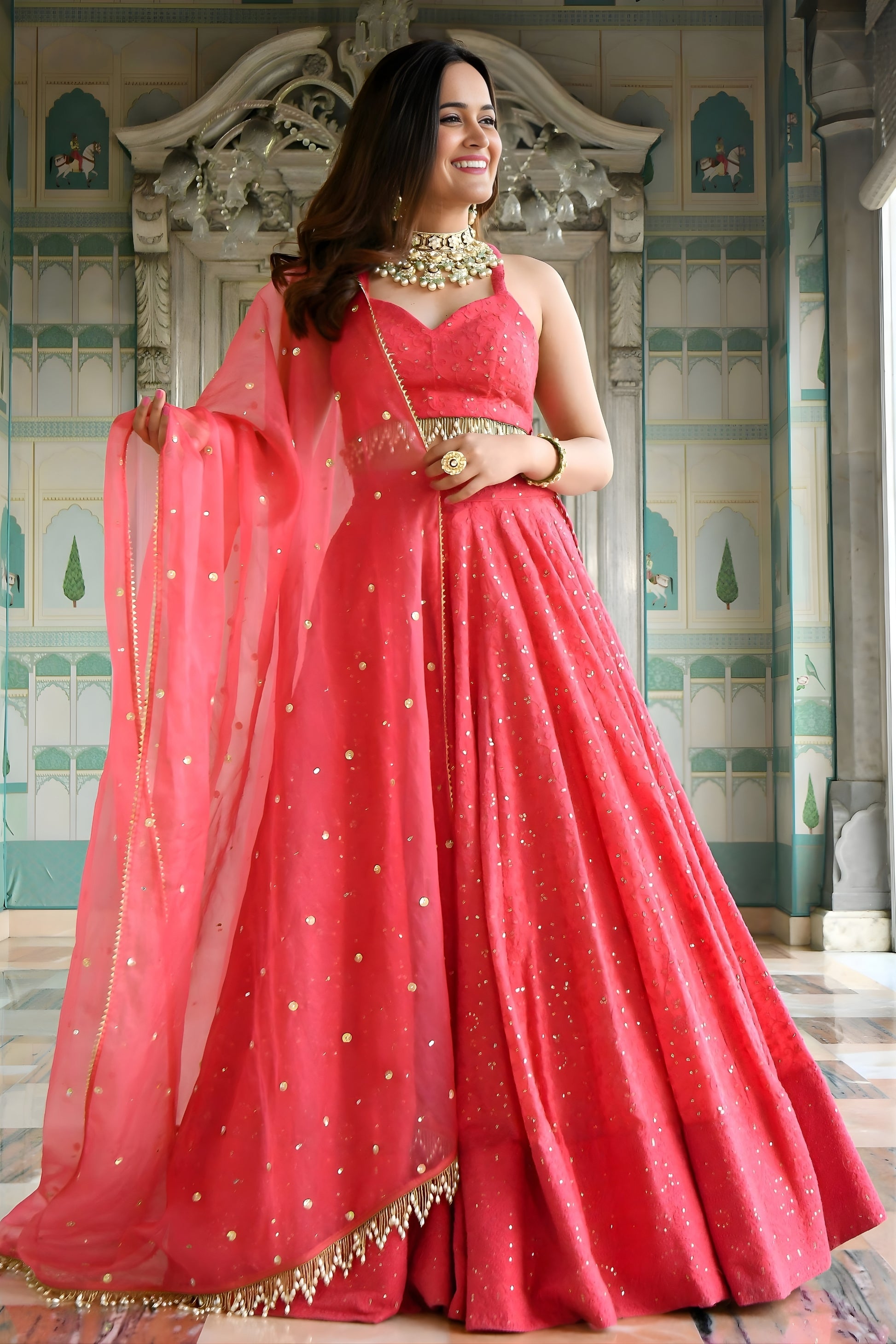 Lovely Pink Georgette Embroidered Lehenga Choli with Designer Dupatta for Women