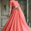 Elegant Peach Georgette Embroidered Lehenga Choli with Designer Dupatta for Women