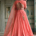 Elegant Peach Georgette Embroidered Lehenga Choli with Designer Dupatta for Women